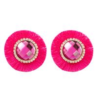 Zinc Alloy Rhinestone Stud Earring, with Polyester Yarns, fashion jewelry & for woman & with glass rhinestone & with rhinestone 