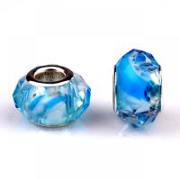 Silver Core European Crystal Beads, with Iron, Flat Round, silver color plated, DIY & faceted, Aquamarine Approx 
