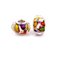 European Resin Beads, with Iron, Flat Round, silver color plated, DIY, multi-colored Approx 
