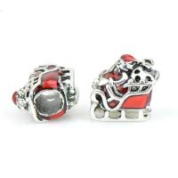 Enamel Zinc Alloy European Beads, Santa Claus, silver color plated, DIY, red Approx 