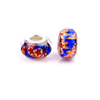 European Resin Beads, with Iron, Flat Round, silver color plated, DIY, multi-colored Approx 