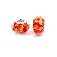 European Resin Beads, with Iron, Flat Round, silver color plated, DIY, mixed colors Approx 