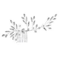 Decorative Hair Combs, Rhinestone, with brass wire & Acrylic, silver color plated, for woman, silver color 