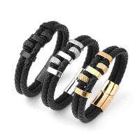 PU Leather Bracelet, with 304 Stainless Steel, Vacuum Ion Plating, fashion jewelry & for man 