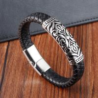PU Leder Armband, mit 304 Edelstahl, poliert, Modeschmuck & für den Menschen, schwarz, Länge:21 cm, verkauft von PC