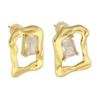 Cubic Zircon Brass Earring, with Cubic Zirconia, gold color plated, fashion jewelry & for woman, golden 