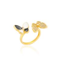 Brass Cuff Finger Ring, Butterfly, gold color plated, Adjustable & micro pave cubic zirconia & for woman & enamel 23mm 