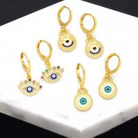 Huggie Hoop Drop Earring, Brass, 18K gold plated, fashion jewelry & micro pave cubic zirconia & for woman & enamel  