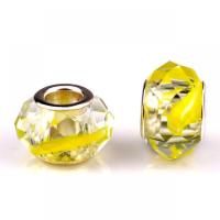 Lampwork European Large Hole Beads, with Iron, silver color plated, DIY & faceted, yellow Approx 