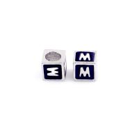 Enamel Zinc Alloy European Beads, Square, silver color plated, DIY, black Approx 