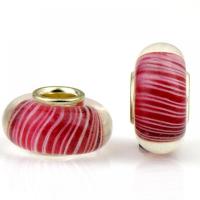 Lampwork European Large Hole Beads, with Iron, Lantern, gold color plated, DIY, red Approx 