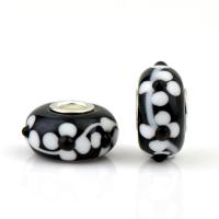 Lampwork European Large Hole Beads, with Iron, Lantern, silver color plated, DIY, black Approx 