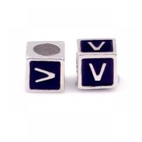 Enamel Zinc Alloy European Beads, Square, silver color plated, DIY, black Approx 