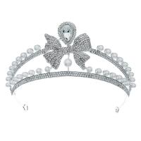 Braut Diademe, Zinklegierung, mit Kunststoff Perlen, silberfarben plattiert, für Frau & mit Strass, Silberfarbe, 140x60mm, verkauft von PC