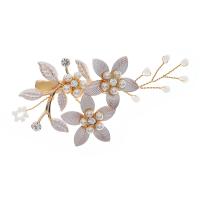 Alligator Hair Clip, Zinc Alloy, with brass wire & Plastic Pearl, Flower, gold color plated, for woman & with rhinestone, golden 