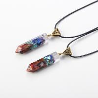 Gemstone Chip Necklaces, with leather cord & Zinc Alloy, Conical, gold color plated, fashion jewelry & Unisex, mixed colors, 43x8-10mm .69 Inch 
