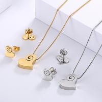 Titanium Steel Jewelry Set, Stud Earring & necklace, Heart, 2 pieces & fashion jewelry & for woman 9*11mm,17*13mm Approx 17.72 Inch 