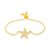Cubic Zirconia Micro Pave Brass Bracelet, Starfish, gold color plated, Adjustable & micro pave cubic zirconia & for woman, gold, 230mm 