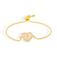 Cubic Zirconia Micro Pave Brass Bracelet, Heart, gold color plated, Adjustable & micro pave cubic zirconia & for woman, gold, 230mm 