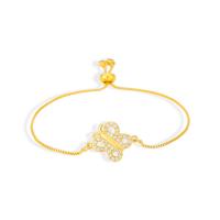 Cubic Zirconia Micro Pave Brass Bracelet, Butterfly, gold color plated, Adjustable & micro pave cubic zirconia & for woman, gold, 230mm 
