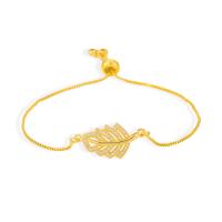 Cubic Zirconia Micro Pave Brass Bracelet, Leaf, gold color plated, micro pave cubic zirconia & for woman, gold, 230mm 