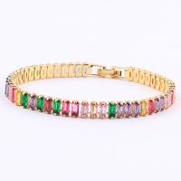 Cubic Zirconia Micro Pave Brass Bracelet, gold color plated, micro pave cubic zirconia & for woman, multi-colored, 175mm 
