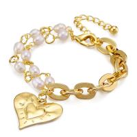 Zinc Alloy Pearl Bracelets, with Plastic Pearl, Heart, gold color plated, fashion jewelry & multilayer & for woman, 28mm Approx 7.5 Inch 