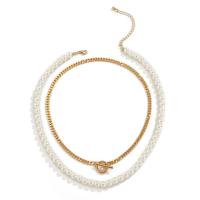 Plastic Pearl Necklace, with iron chain & Zinc Alloy, with 2.7inch extender chain, plated, Double Layer & for man Approx 15.7 Inch, Approx 17.7 Inch 