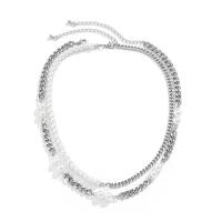 Пластиковая жемчужина Ожерелье, с железный цепи, с 2.7inch наполнитель цепи, плакирован серебром, Двойной слой & ювелирные изделия моды & Мужский, длина:Приблизительно 15.7 дюймовый, продается PC
