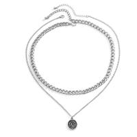 Zinc Alloy Necklace, with iron chain, with 2.7inch extender chain, Flat Round, silver color plated, Double Layer & with letter pattern & for man Approx 19.7 Inch, Approx  21.7 Inch 