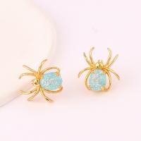 Cubic Zircon Brass Earring, Spider, real gold plated, micro pave cubic zirconia & for woman 