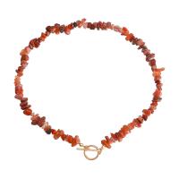 Gemstone Chip Necklaces, Zinc Alloy, with Goldstone & Freshwater Pearl, gold color plated, fashion jewelry & for woman, red, 30mm cm 