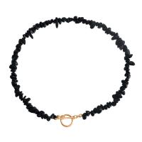 Gemstone Chip Necklaces, Zinc Alloy, with Natural Gravel & Freshwater Pearl, gold color plated, fashion jewelry & for woman, black cm 