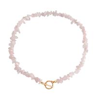 Gemstone Chip Necklaces, Zinc Alloy, with Freshwater Pearl & Rose Quartz, gold color plated, fashion jewelry & for woman, pink cm 