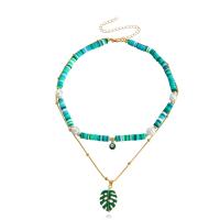 Polymer Clay Jewelry Necklace, Zinc Alloy, with Polymer Clay, gold color plated, Double Layer & fashion jewelry & for woman & enamel, multi-colored, 30mm cm 