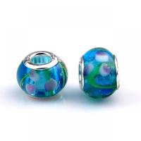 Art und Weise Lampwork European Beads, mit Eisen, Laterne, silberfarben plattiert, DIY, blau, 9x14mm, ca. 100PCs/Tasche, verkauft von Tasche