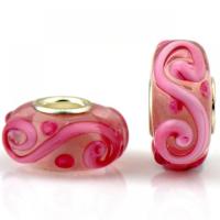 Lampwork European Large Hole Beads, with Iron, Lantern, silver color plated, DIY, pink Approx 