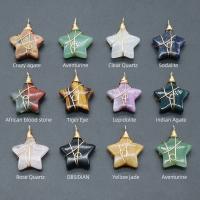 Gemstone Brass Pendants, with brass wire, Star, gold color plated, DIY 