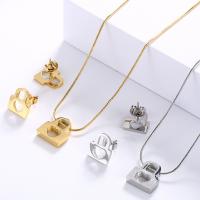 Titanium Steel Jewelry Set, Stud Earring & necklace, Lock, 2 pieces & fashion jewelry & for woman 11*11mm,12*10mm Approx 17.72 Inch 