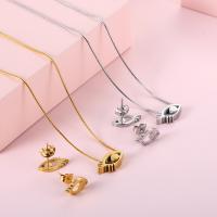 Titanium Steel Jewelry Set, Stud Earring & necklace, 2 pieces & fashion jewelry & for woman 15*7mm,13*6mm Approx 16.34 Inch 
