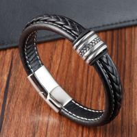 PU Leather Bracelet, with 304 Stainless Steel, polished, fashion jewelry & for man, black cm 