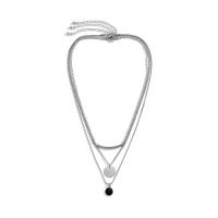 Iron Necklace, with zinc alloy pendant, with 2.7inch extender chain, Flat Round, platinum color plated, multilayer & ball chain & for man & enamel Approx 17.7 Inch, Approx 19.7 Inch, Approx 21.7 Inch 