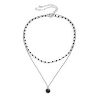 Zinc Alloy Necklace, with Crystal & Iron, with 2.7inch extender chain, Round, platinum color plated, Double Layer & for man & with rhinestone Approx 15.7 Inch, Approx 19.7 Inch 