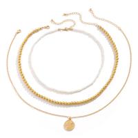 Zinc Alloy Necklace, with Plastic Pearl & Iron, with 2.7inch extender chain, Flat Round, plated, three layers & ball chain & for man 20mm Approx 15.7 Inch, Approx 19.7 Inch 