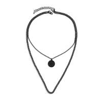 Iron Necklace, with Zinc Alloy, with 2.7inch extender chain, Flat Round, painted, Double Layer & with letter pattern & for man, black, 20mm Approx 17.7 Inch, Approx 23.6 Inch 