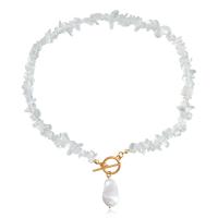 Gemstone Chip Necklaces, Zinc Alloy, with Opal & Freshwater Pearl, gold color plated, fashion jewelry & for woman, clear cm 