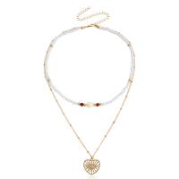 Plastic Pearl Necklace, Zinc Alloy, with ABS Plastic Pearl, Heart, gold color plated, Double Layer & fashion jewelry & for woman & with rhinestone 20mm cm 