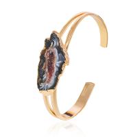 Brazil Agate Cuff Bangle, gold color plated, Druzy Geode Style & Unisex, Inner Approx 71mm 
