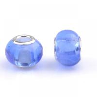 Lampwork European Large Hole Beads, with Iron, Lantern, silver color plated, DIY, blue Approx 