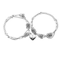 Couple Bracelet, Titanium Steel, with 1.57 extender chain, Heart, silver color plated, 2 pieces & Unisex, silver color .69 Inch 